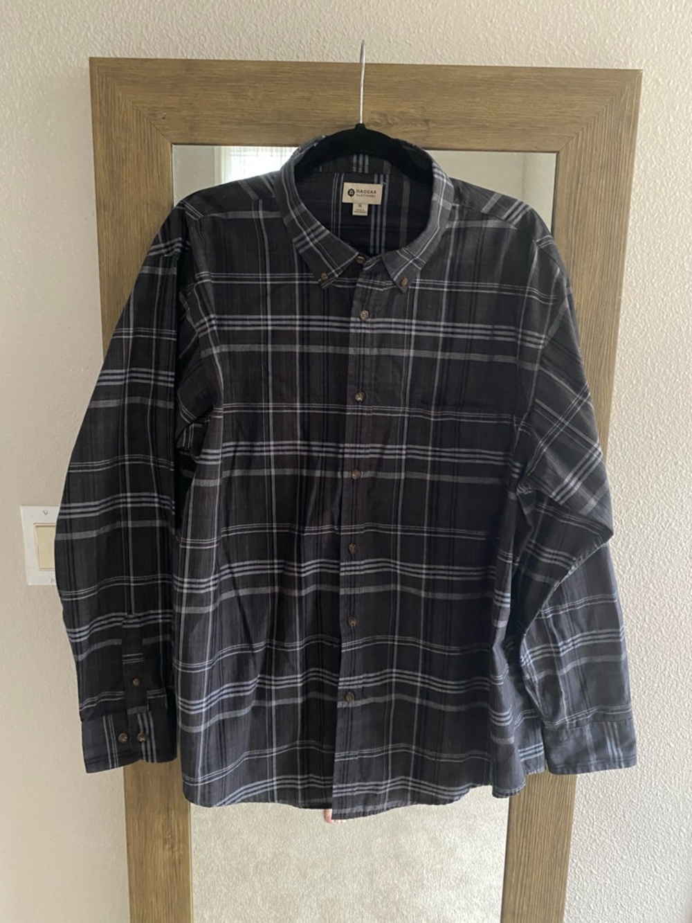 Haggar Men's Black Plaid Dress Shirt Business Casual Professional Office Church